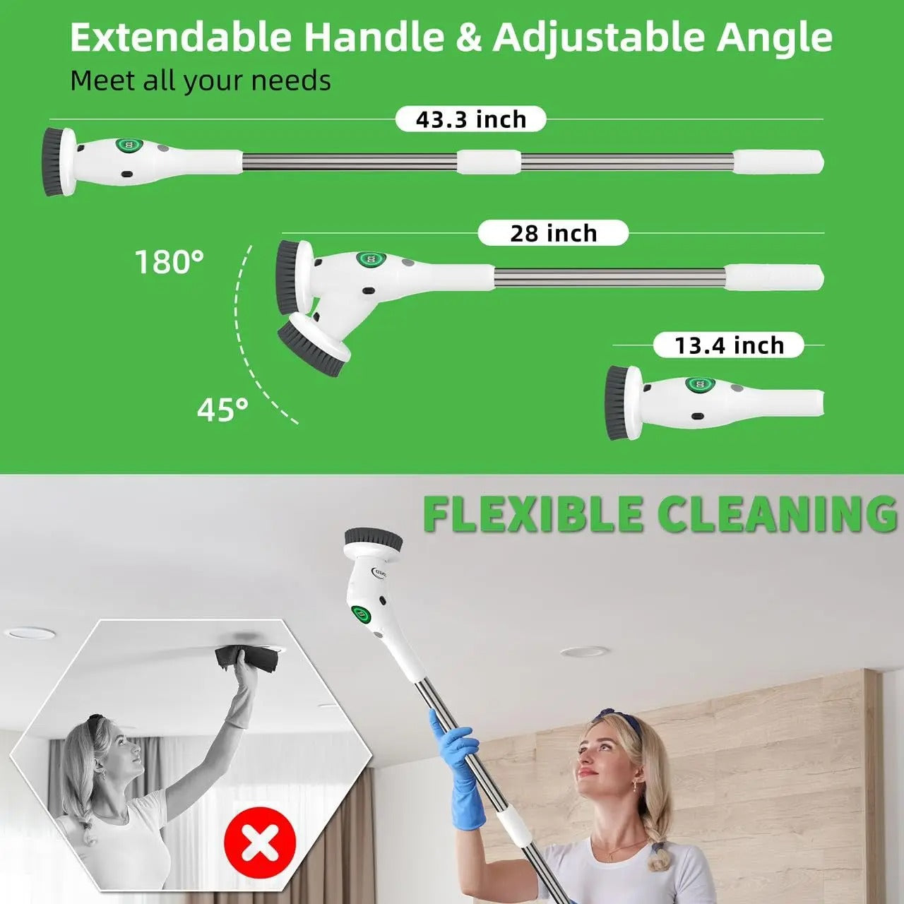 فرشاة التنظيف الدوارة الذكية 8 في 1 (لاسلكية) | تنظيف عميق بدون جهد مع إضاءة LED وشاشة تحكم