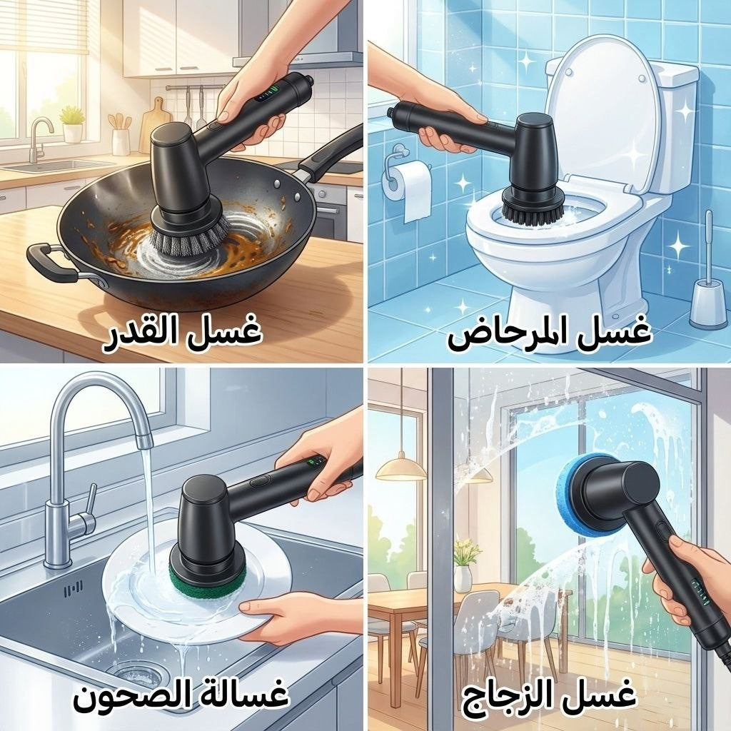 جهاز تنظيف دوّار كهربائي قابل لإعادة الشحن مع 7 فرش قابلة للاستبدال – فرشاة تنظيف محمولة متعددة الاستخدامات