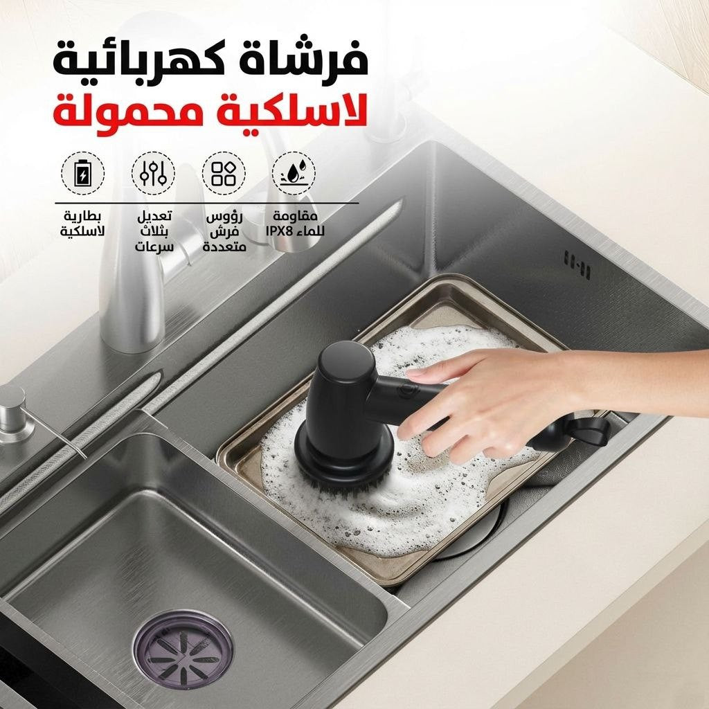 جهاز تنظيف دوّار كهربائي قابل لإعادة الشحن مع 7 فرش قابلة للاستبدال – فرشاة تنظيف محمولة متعددة الاستخدامات