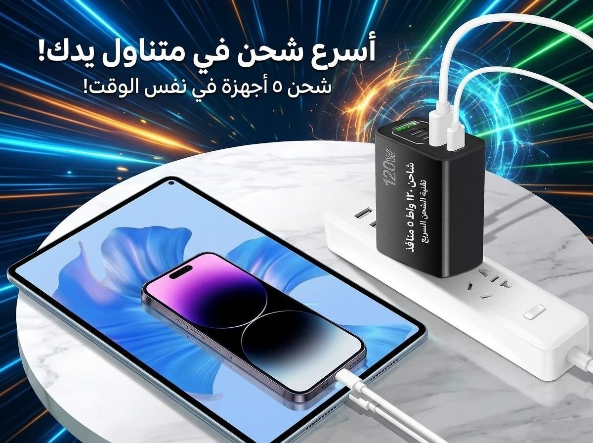 رأس شاحن فائق السرعة 120 واط – أداء قوي وأمان متقدم لجميع الهواتف والأجهزة 🔥