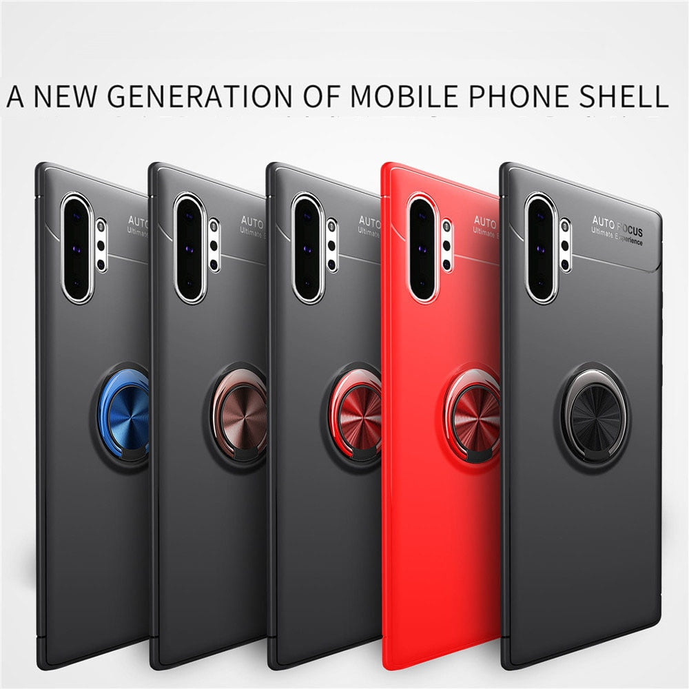 غلاف هاتف جلاكسي نوت 10 بلاس ونوت 10 بلاس 5 جيمغناطيس بحلقة خلفية مسندة ومسكة الاصبع